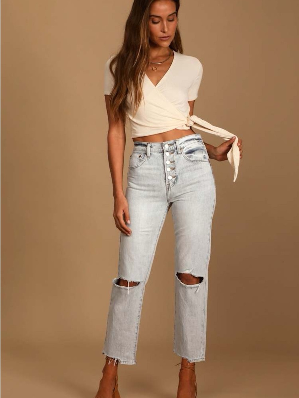 Pistola Charlie Light Wash Distressed High Rise Straight Jeans